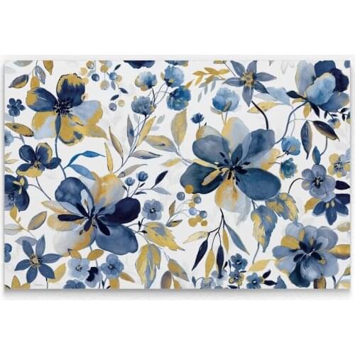 Home Decor Canvas Printed Watercolor Golden Blue Floral Poster Painting Modern Wall Art HD Pictures Living Room Modular No Frame