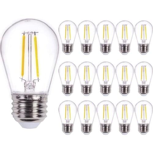 E27 2W 4W S14 LED Retro Edison Bulbs Equivalent to 11W Shatterproof Warm White Filament Candle Lamp For Outdoor String Lights