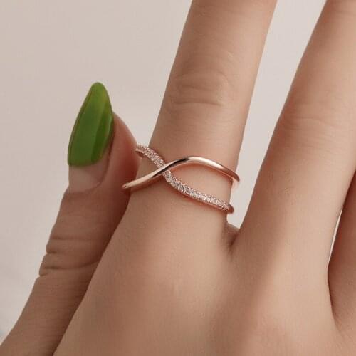 Geometry Cross Simple Rhinestone Copper Silver Plated Rose Gold Rings for Women