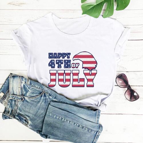 Happy 4th Of July American Flag 100%Cotton Women Tshirt Unisex Summer Casual Short Sleeve Top 4th Of July Shirt Holiday Tee