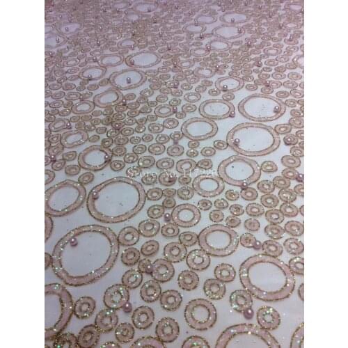 JRB-52721-1 with glued glitter net lace fabric in shinny color with beads for women dress