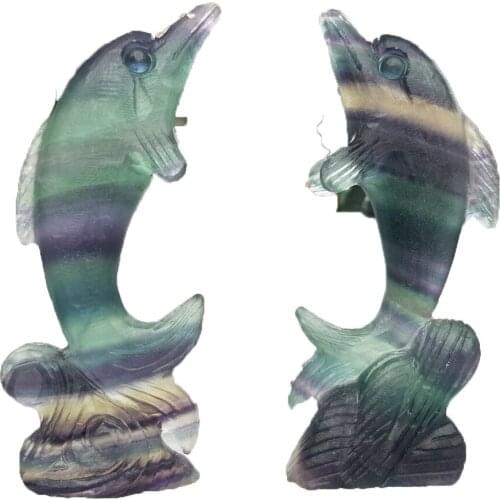Natural Carved Dolphin Fine Hand Carved Fluorite Mini Marine Animal Dolphin Mineral Quartz gem Home Decoration Collection