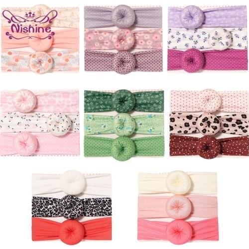 Nishine 3pcs/lot Fashion Print Donut Elastic Infant Headband Cute Cartoon Pattern Bowknot Toddler Hairband Kids Hair Accessories