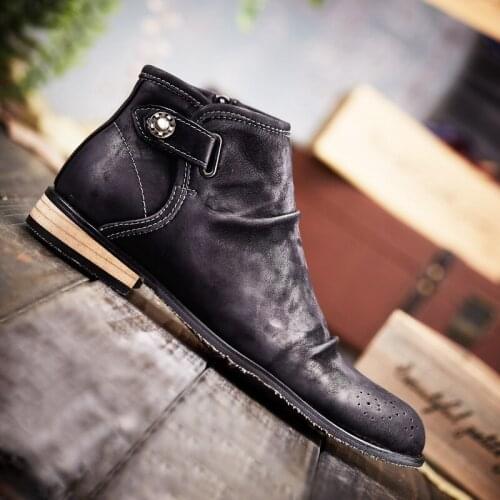 Martin Boots Men Cow leather British Style Brogue Short Cow Moto Boots