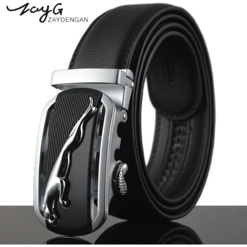 ZAYG belt men leather mens belts luxury men black brown genuine leather belt men brand metal automatic Leopard buckle leather