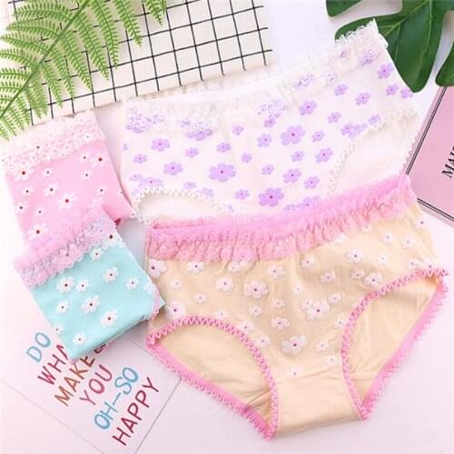New Arrived 4Pcs/Lot Girl Panties Underwear Lace Briefs Cotton Lingerie Soft Comfortable Bowknot Cartoon Panty Wholesale B977-4