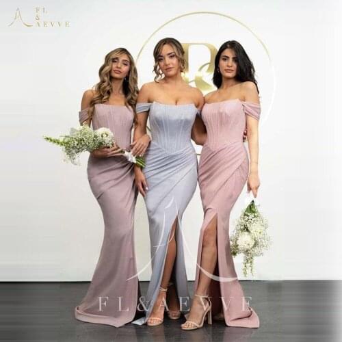 New Light Purple Satin Strapless Bridesmaid Dresses Off the Shoulder Mermaid Wedding Party Gowns Plus Size Women Dress