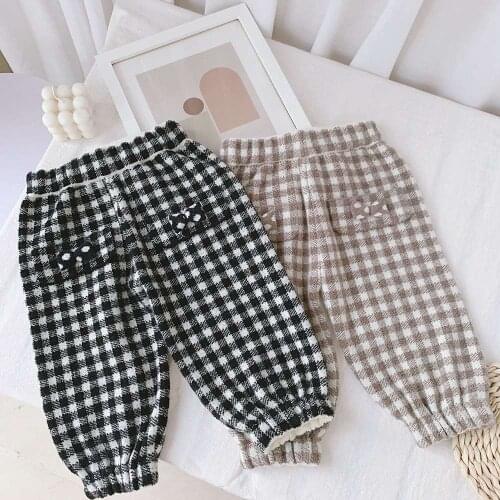 Autumn Girls Knitwear Pants Children Kids Baby Knitting Plaided Trousers Long Pant Outfits ADK426