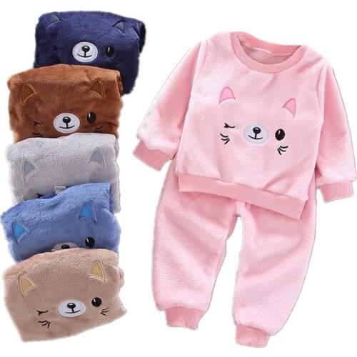 Autumn Children Clothing Winter Baby Girls Clothes Flannel pajamas Set Warm Sweatsets Keep warm Toddler Boys Kids Clothes suit