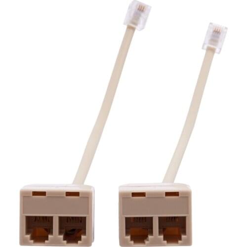 Retail 2 Pcs 6P4C RJ11 Male to 2x Female Splitter Tele pone Connector Adapter