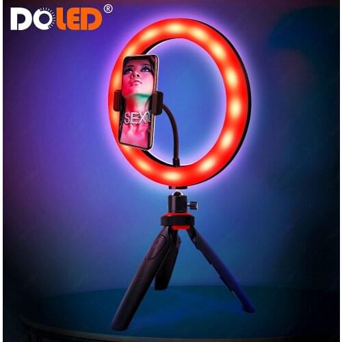 RGB Desk Selfie Light Ring with Tripod Phone Holder Bluetooth Remote for Makeup Live Stream Photographic Lighting on Youtube