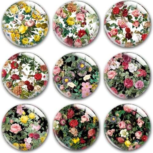 Rose flower glass cabochon,Red rose Yellow rose Roses American beauty Round photo glass cabochon demo flat back Making findings