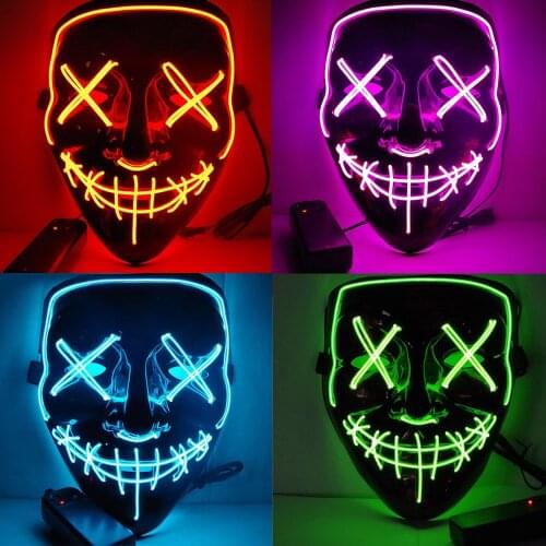 LED Mask Luminous Glowing Halloween Decors Mask Horror Party Masque Masquerade Neon Maske Light Glow In Dark Cosplay Decorations