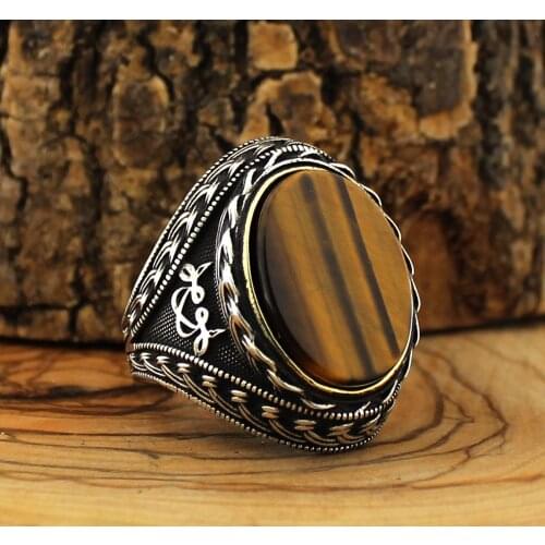 925 Sterling Silver Natural Stone Ring For Men Onyx Aqeeq Zircon Stones Jewelry Fashion Vintage Gift Mens Accessory All Size