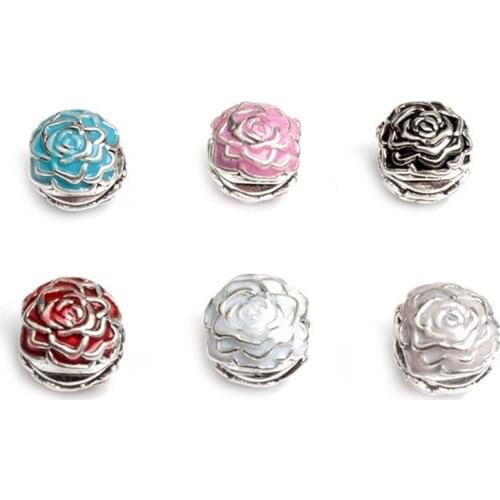 Unique Rose Flower Epoxy Bead Fit Pandora Bracelet For 3mm Snake Chain Charms Bangle Diy Pendant Jewelry For Women Gift
