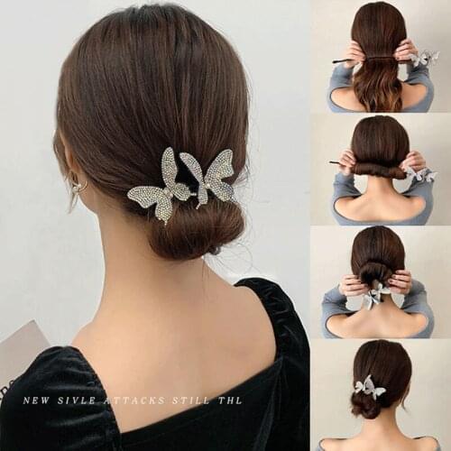 H:HYED Simple Fashion Women Full Rhinestones Butterfly Hairpin Women Super Fairy Side Bangs Clip Girls Hair Jewelry Accessorie