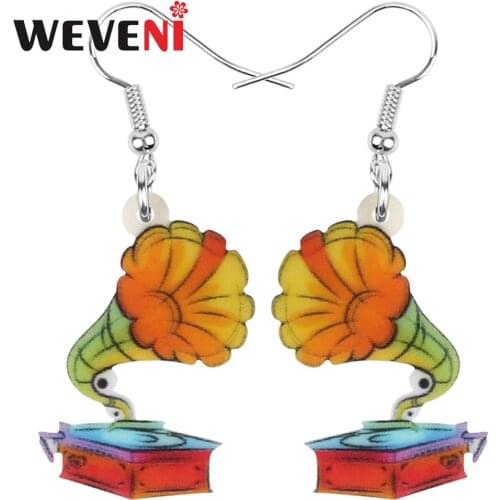 WEVENI Acrylic Anime Gramophone Phonograph Earrings Drop Dangle Instrument Jewelry For Women Girl Teen Kids Charm Gift Accessory
