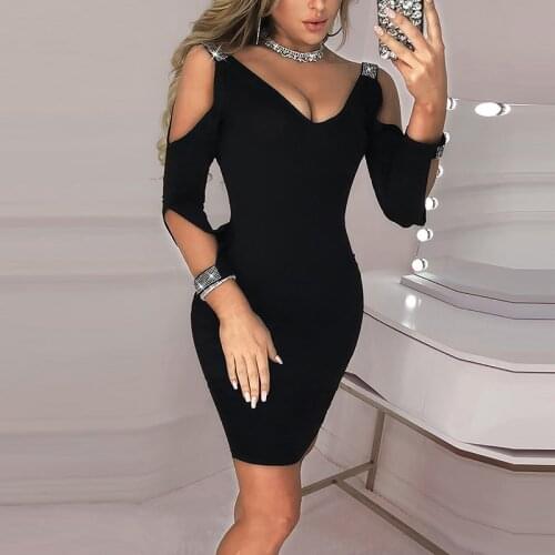 Women Solid V-neck Skinny 2020 New Summer Sexy Black Club Dress Mini Sequins Dresses Elegant for Female Robe Femme Vestidos