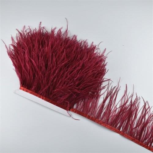 1Meters Wine Red Ostrich Feather Trim Width 4-6"/10-15cm Ostrich Feathers Ribbon ostrich feather skirt Costume Plume Decoration