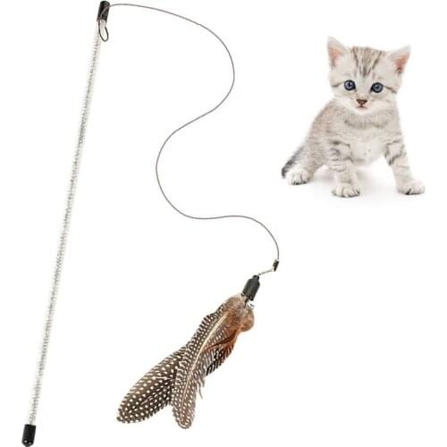 Kapmore 1pc Cat Teaser Wand Toy Fake Feather Bell Decor Cat Interactive Toy Cat Training Toys Pet Supplies Cat Favors