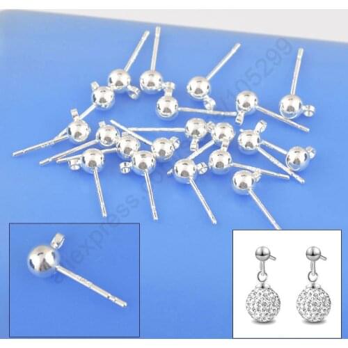 100PCS Lot Wholesale 925 Silver Fine Jewellery Findings Real Pure 925 Silver Stud Earring Ear Pin 3MM Ball Beads Head