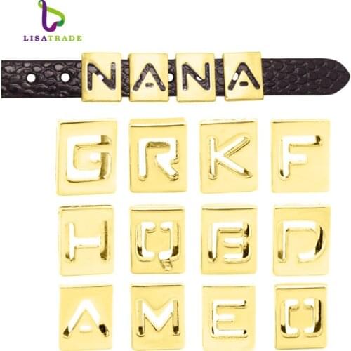 1300PCS 8mm Gold Hollow Slide Letter A-Z English Alphabet Fit For 8mm Leather Mesh slide charms Bracelet Wristband LSSL38*1300