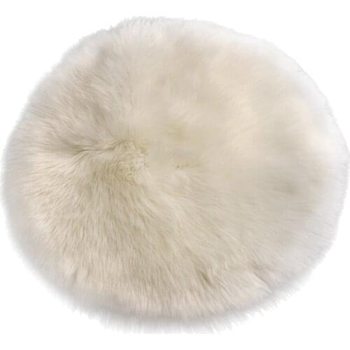 2pcs Round Faux Fur Seat Cushion Pad, Artificial Sheepskin Floor Area Rug, Home Car Decoration