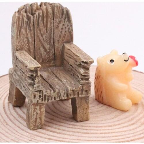 20pcs Handrail Imitation Wood Chair Mushroom Hedgehog Figurine Ornaments Miniature Decor Doll DIY Retro Chair Accessories