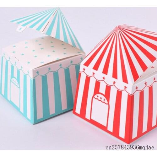 200pcs Striped Boxes Tent Paper Candy Box Gift Box Circus Party Cartoon Kids Birthday Party Decoration Favors