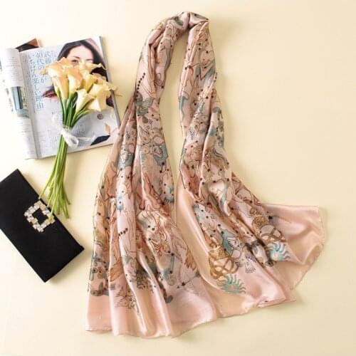 2021 Classic women silk scarf female scarves ladies beach wrap chiffon shawl floral Print sunscreen bandanna foulard muffler