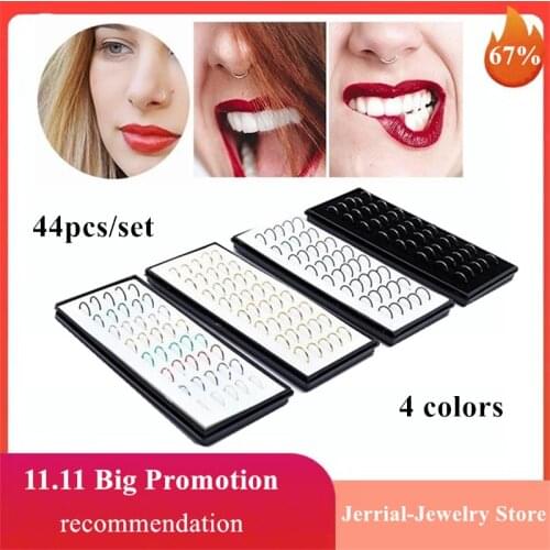 40PCS/Lot 8x0.5mm Fashion Stainless Steel Nose Piercing Nose Ring Hoop Lip Hoop Earrings Punk Hip hop Body Piercing Jewelry