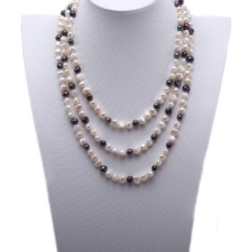3 Rows Women Jewelry AAA natural pearl 9mm white black colors freshwater pearl necklace top quality gift