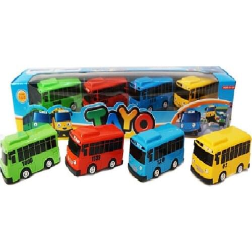 4pcs/set Tayo the Little Bus Mini Plastic Pull Back Blue Tayo Red Gani Yellow Lani Green Rogi Bus Car Model for kids Gift Toys