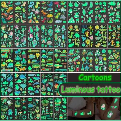 5pcs Luminous Tattoo Face Temporary Color Unicorn Mermaid Dinosaur Tattoo Child Cartoon Cute Tattoo Sticker Body Tattoo for Kids