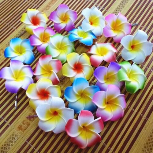 50 assorted color Foam Hawaiian Plumeria flower Frangipani Flower bridal hair clip 4.5cm