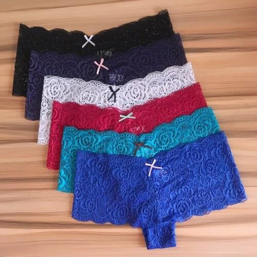 6 Pieces Womens Lace Panties Sexy Underwear Woman Boyshorts Underpants Female Lingerie Soft See Through Culotte Femme Intimates