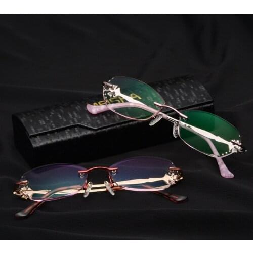 Diamond Myopia Glasses Pure Titanium Womens Frameless Gradient Glasses Prescription Glasses Women Clear Glasses Women