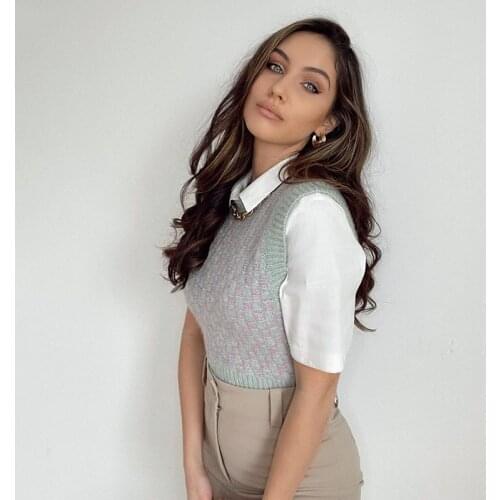 Ardm Fashion O Neck Plaid Jacquard Woman Sweaters Knitted Sweater Vest Patchwork Vintage Woman Pullover Mujer Suéteres Chic Tops