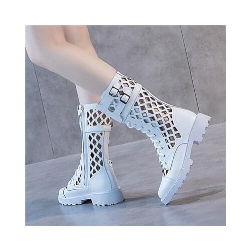 Hollow Martin Boots Black Mesh Short Boots 2020 New Mid Heel Leather Sandals European and American Sandals Women