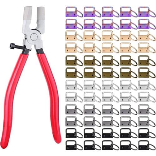 50LB 60 Pcs 2.5cm Key Fob Keychain Hardware with Pliers Tool Set for Wristlet Clamp Key Lanyard Making Install Supplies