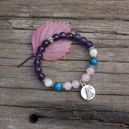 8mm Natural Stone Beads Prayer Bracelet,Dark Amethyst,Rose Quartz,Improve,JapaMala Bracelet,Spiritual Jewelry,Meditation Stone