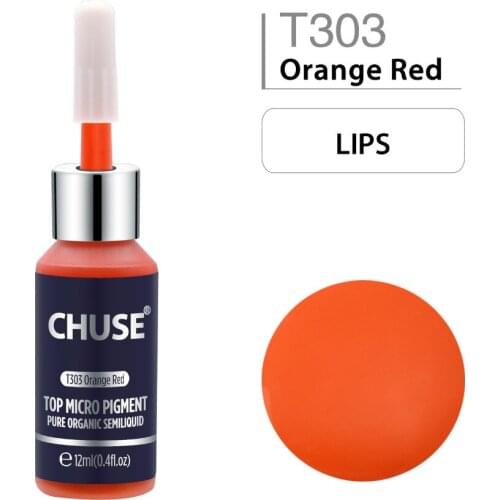 CHUSE Orange Red T303 Permanent Makeup Ink Eyeliner Tattoo Ink Set Eyebrow Microblading Pigment Professional 12ML 0.4oz
