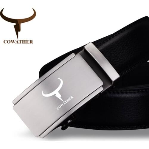 COWATHER Fashion Top Quality male cow genuine leather belts for men new alloy automatic buckle strap causal style original