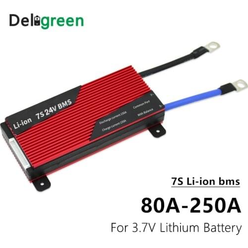 Deligreen 7S 80A 100A 120A 150A 200A 250A 24V PCM/PCB/BMS for lithium battery pack 3.7V Rated 18650 Lithion Ion Battery Pack