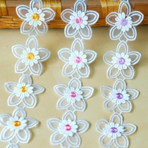1Yards Double Flower Embroidered Lace Bilateral Applique Trim Ribbon Sewing Decor Craft DIY
