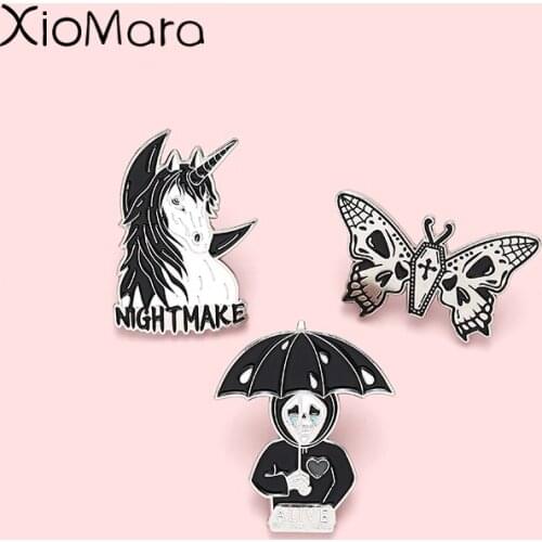 Nightmare Skeleton Enamel Pins Butterfly Punk Brooches Lapel Badges Wholesale Pin Fashion Jewelry Gifts for Friends Wholesale