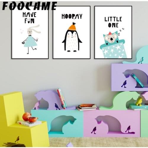 FOOCAME Unicorn Elephant Penguin Animal Wall Art Nursery Nordic Poster Print Child Canvas Painting Kids Room Decoration Pictures