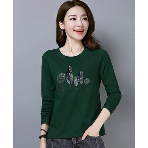 GGRIGHT Embroidery t shirt women tshirt cotton poleras de mujer moda 2019 long sleeve t-shirt women tops tee shirt femme haut