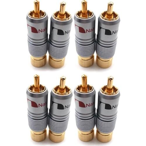 Hifi 10mm Gold Plated RCA Plug Locking Non Solder Plug RCA Coaxial Connector Socket Adapter 8Pcs