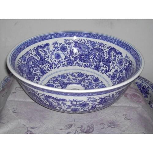 Blue and white dragon painting Jingdezhen factory directly art hand painted ceramic wash basin artistic sink & wash basin